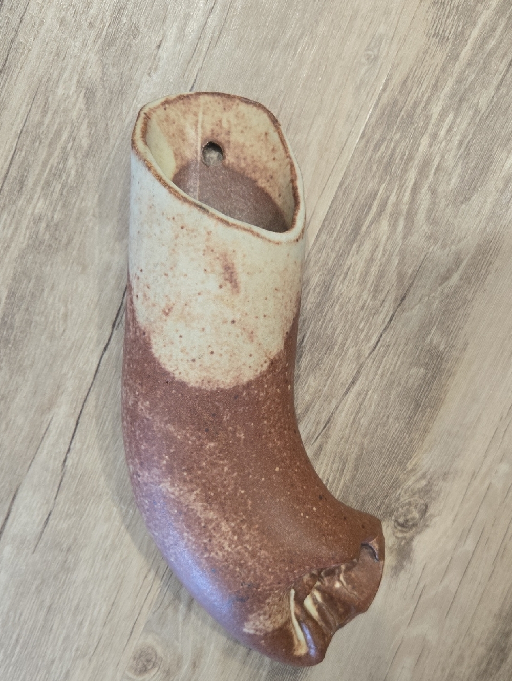 Unique Handmade Ceramic Wall Pocket Vase in Brown and Cream.